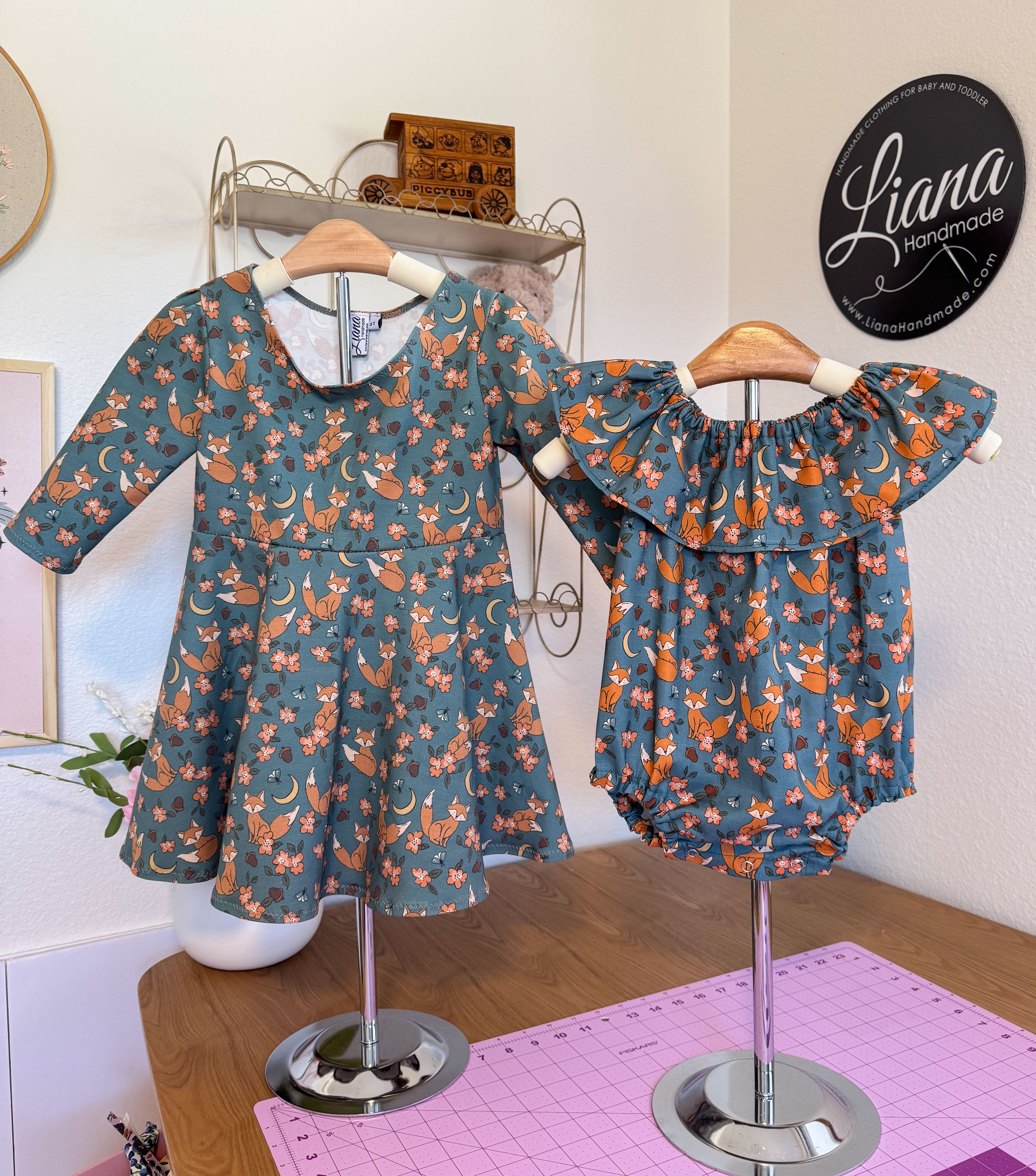 Fox and Acorn Romper: Ruffle Neckline Cotton
