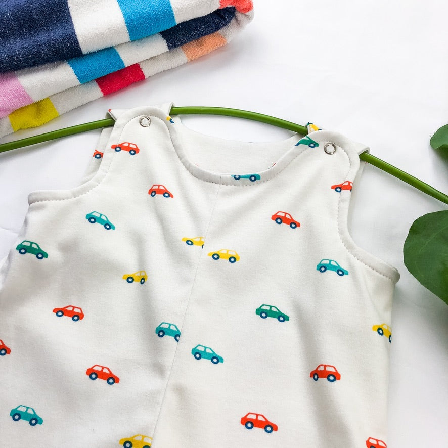 Baby Boy Overall Short Romper: Car Print