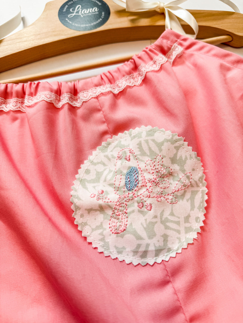 Baby Bird Embroidered Pink Baby Romper