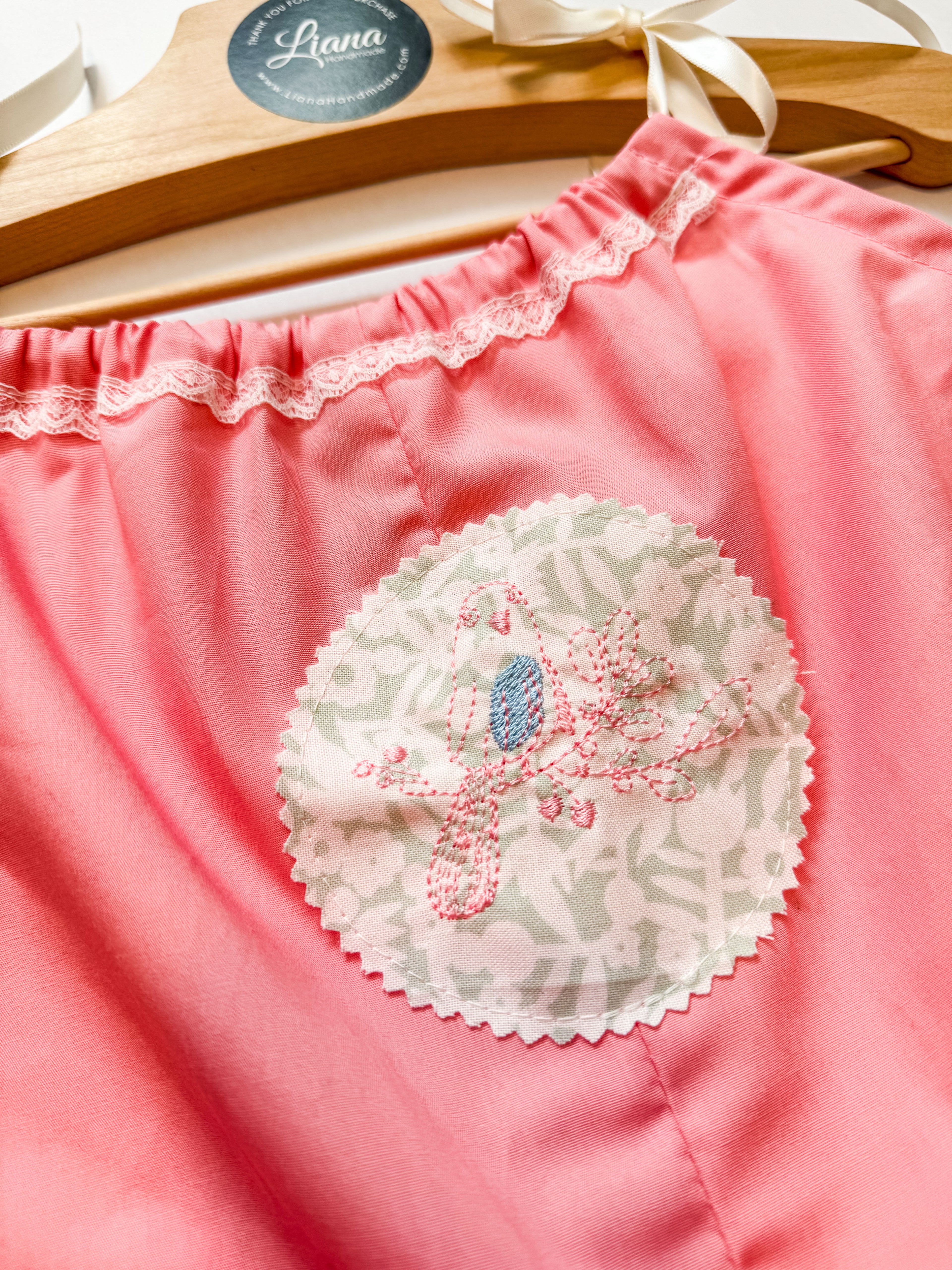 Baby Bird Embroidered Pink Baby Romper