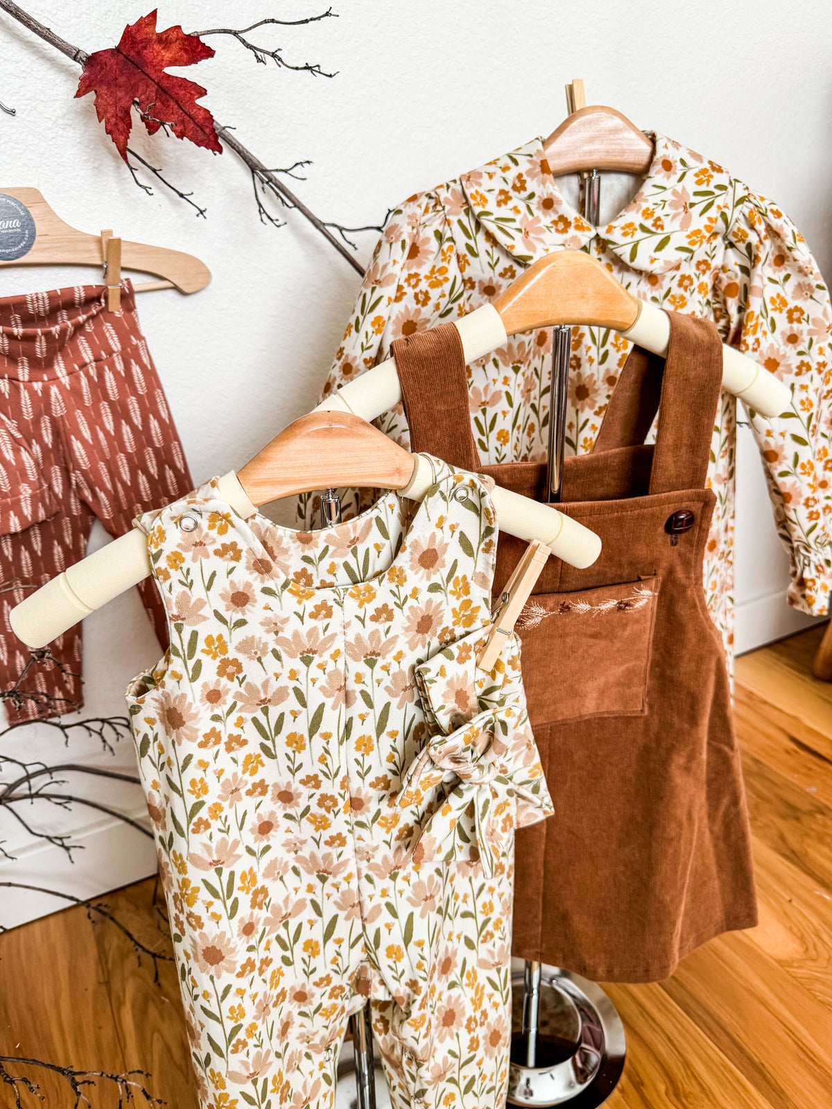 Neutral Floral Overall Romper with Headband