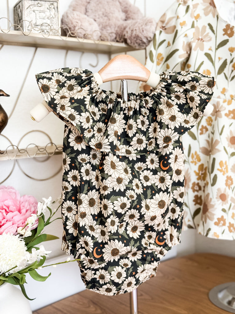 Daisy and Moon Romper: Ruffle Black and White
