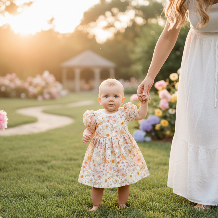 Spring, Summer Floral Puff Sleeve, with Pockets Dress