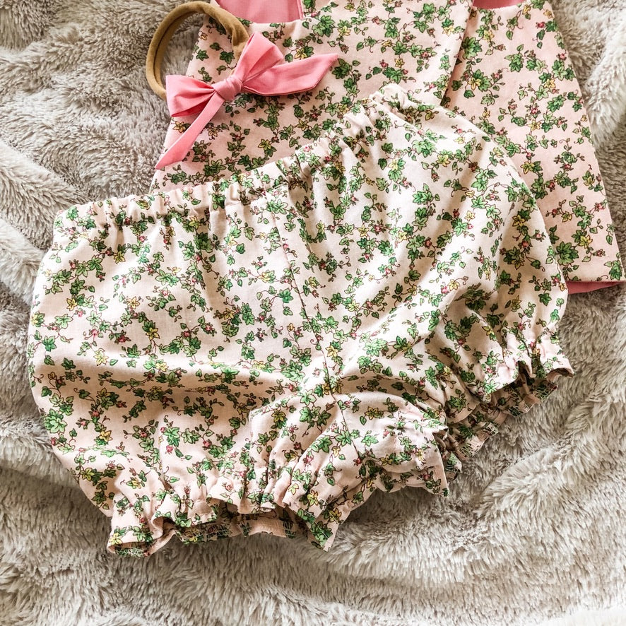 Tiny Vintage Floral Set: Pink Bloomer Top and Bloomers
