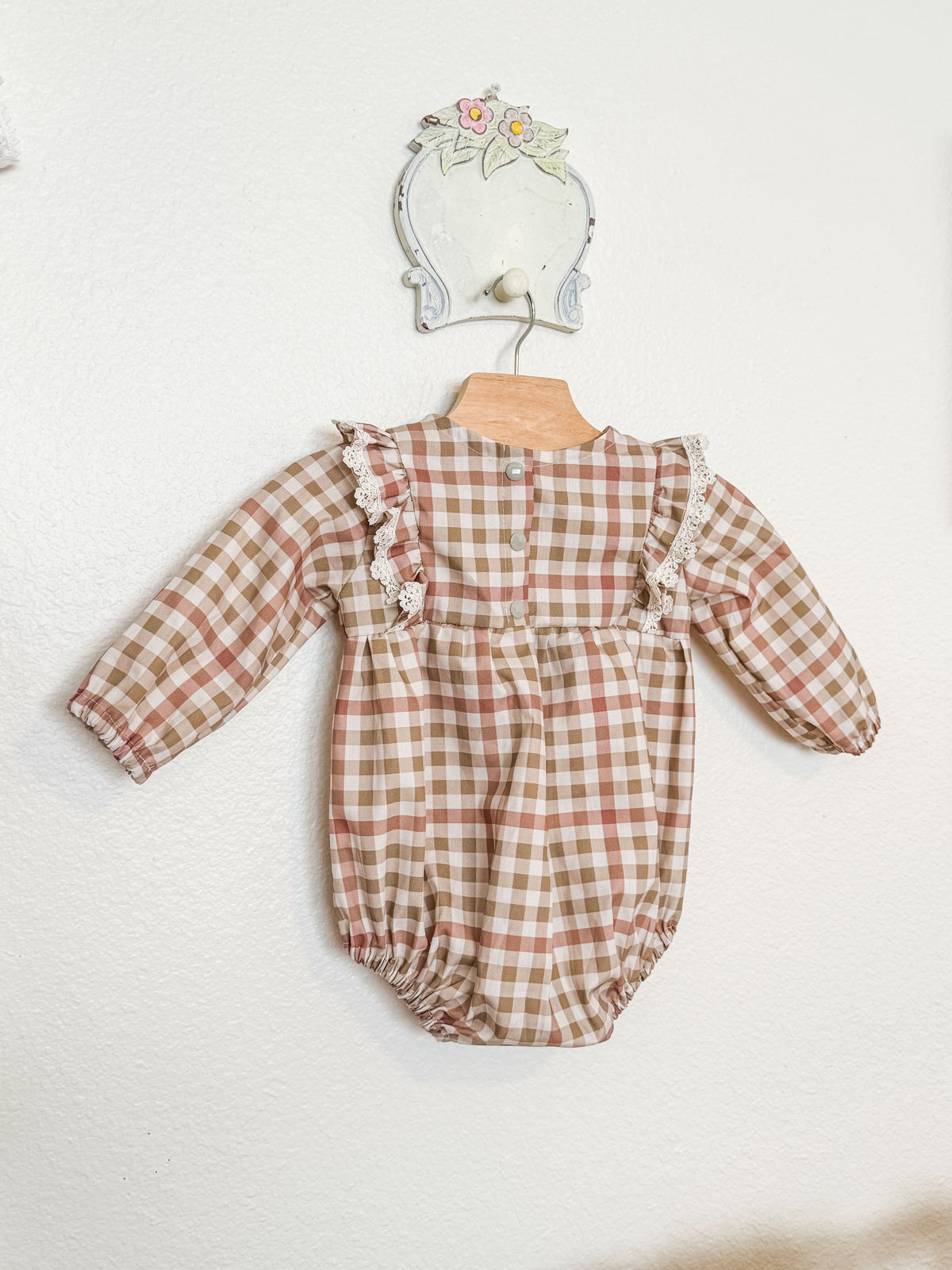 Fall Romper: Long Sleeve Plaid Romper, Ruffles, Toddler, Baby