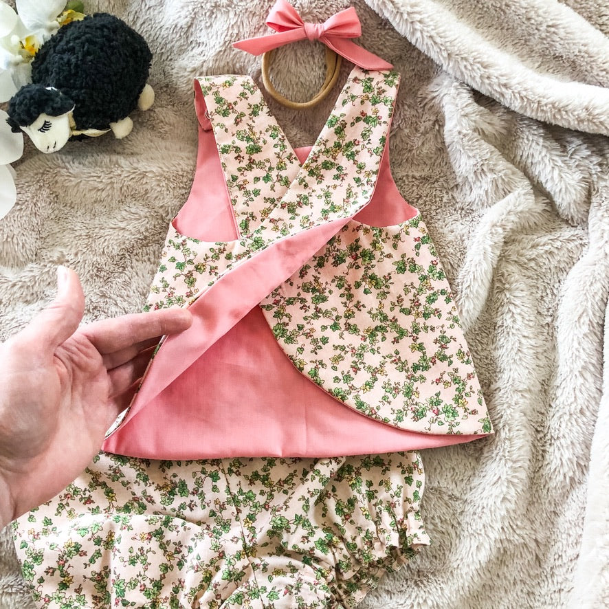 Tiny Vintage Floral Set: Pink Bloomer Top and Bloomers