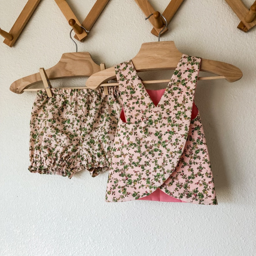 Tiny Vintage Floral Set: Pink Bloomer Top and Bloomers