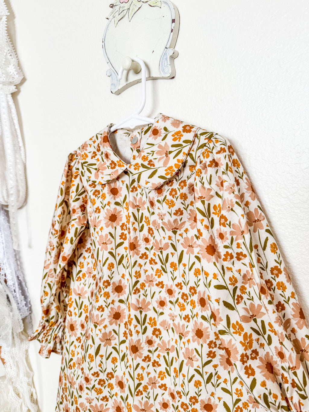 Toddler Dress: Neatural Floral with PeterPan Collar