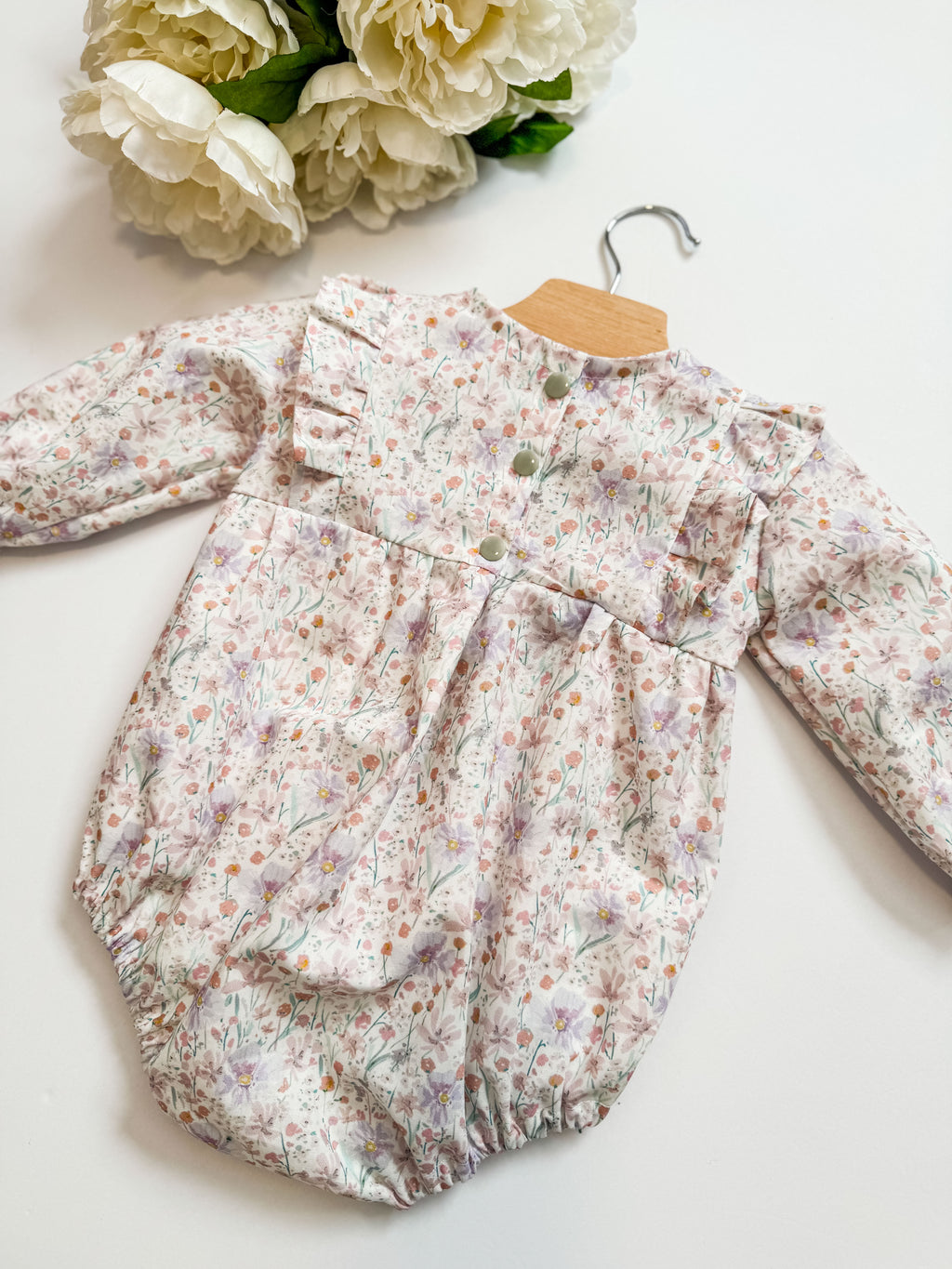 Spring Romper: Long Sleeve Pink Romper, Ruffles, Toddler, Baby