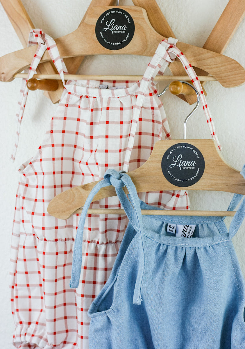 Chambray Sun Suit: Blue or Strawberry Check Romper