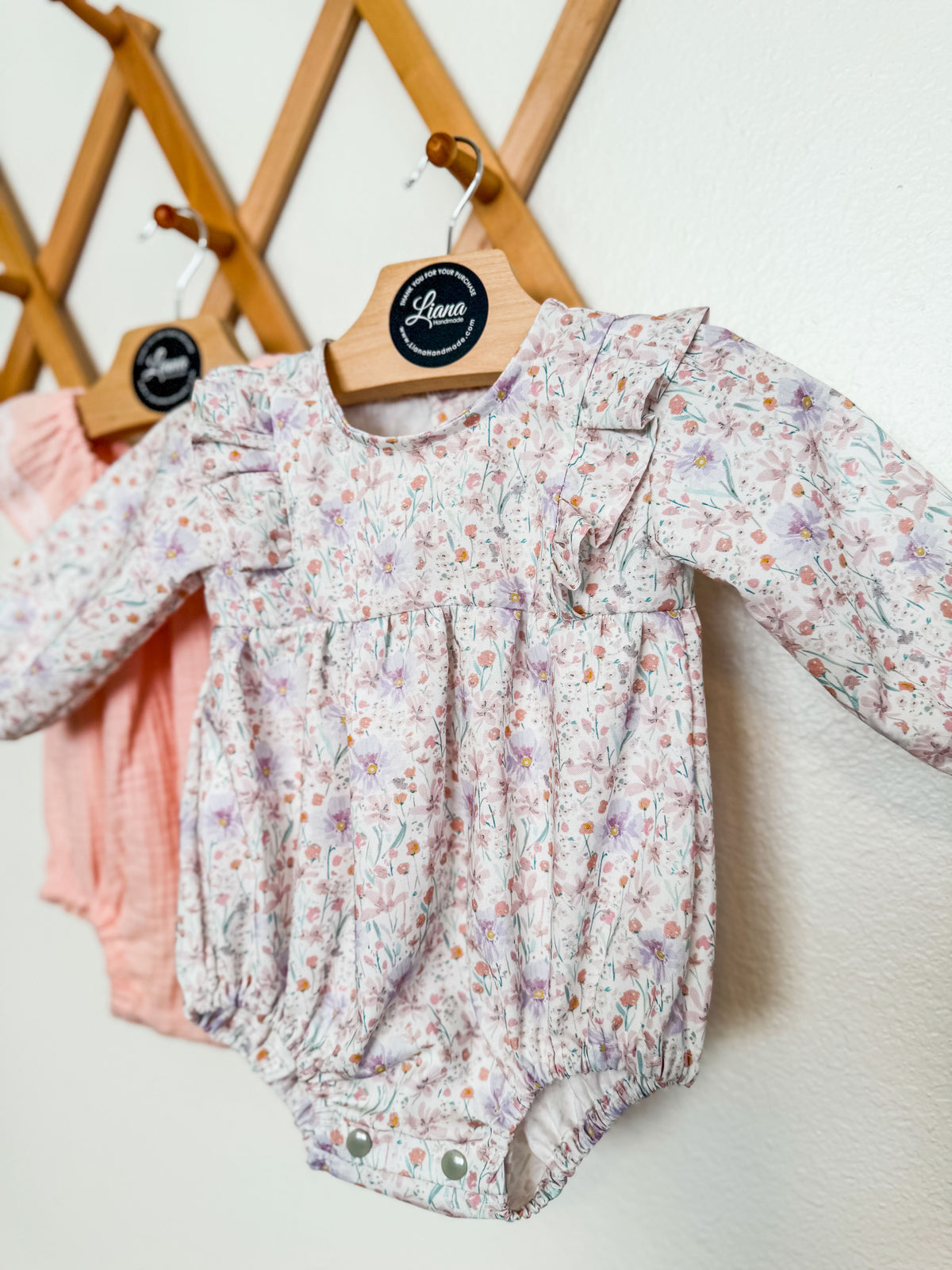Spring Romper: Long Sleeve Pink Romper, Ruffles, Toddler, Baby