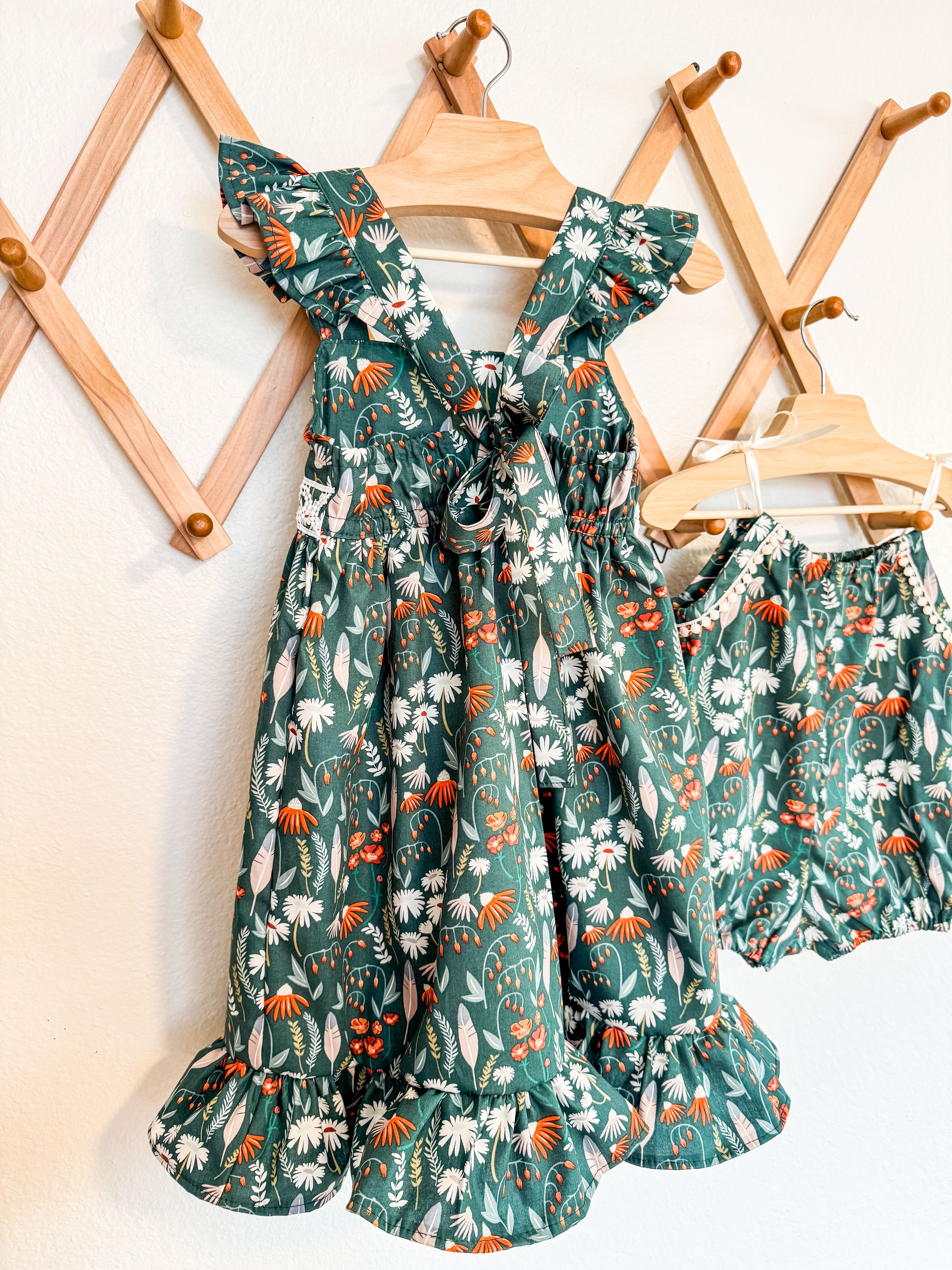 Green Toddler Feathers & Floral Dress