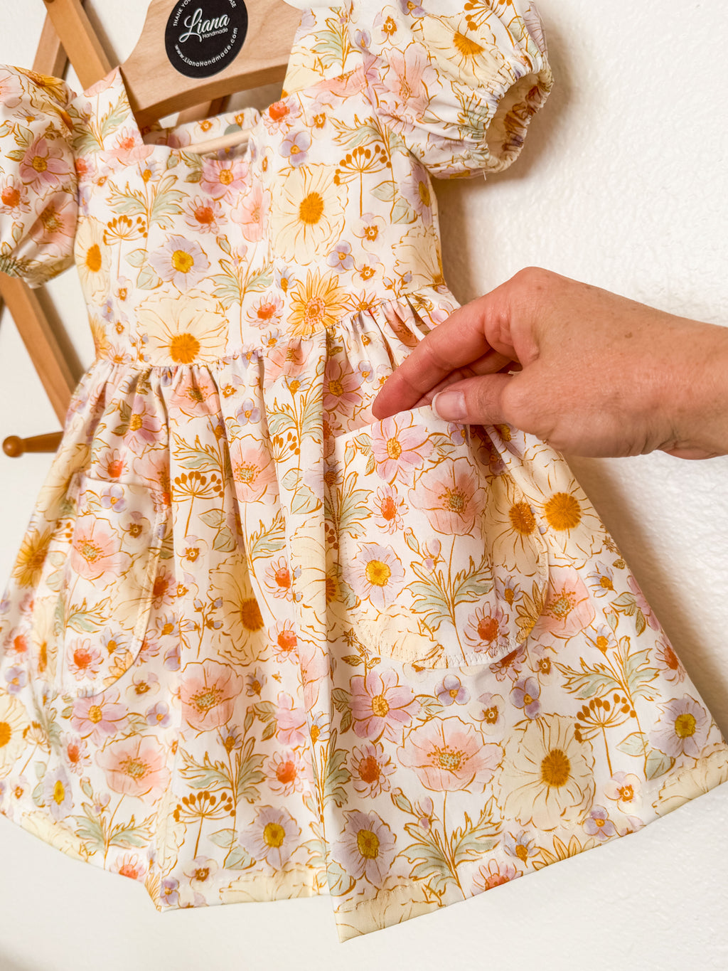 Spring, Summer Floral Puff Sleeve, with Pockets Dress