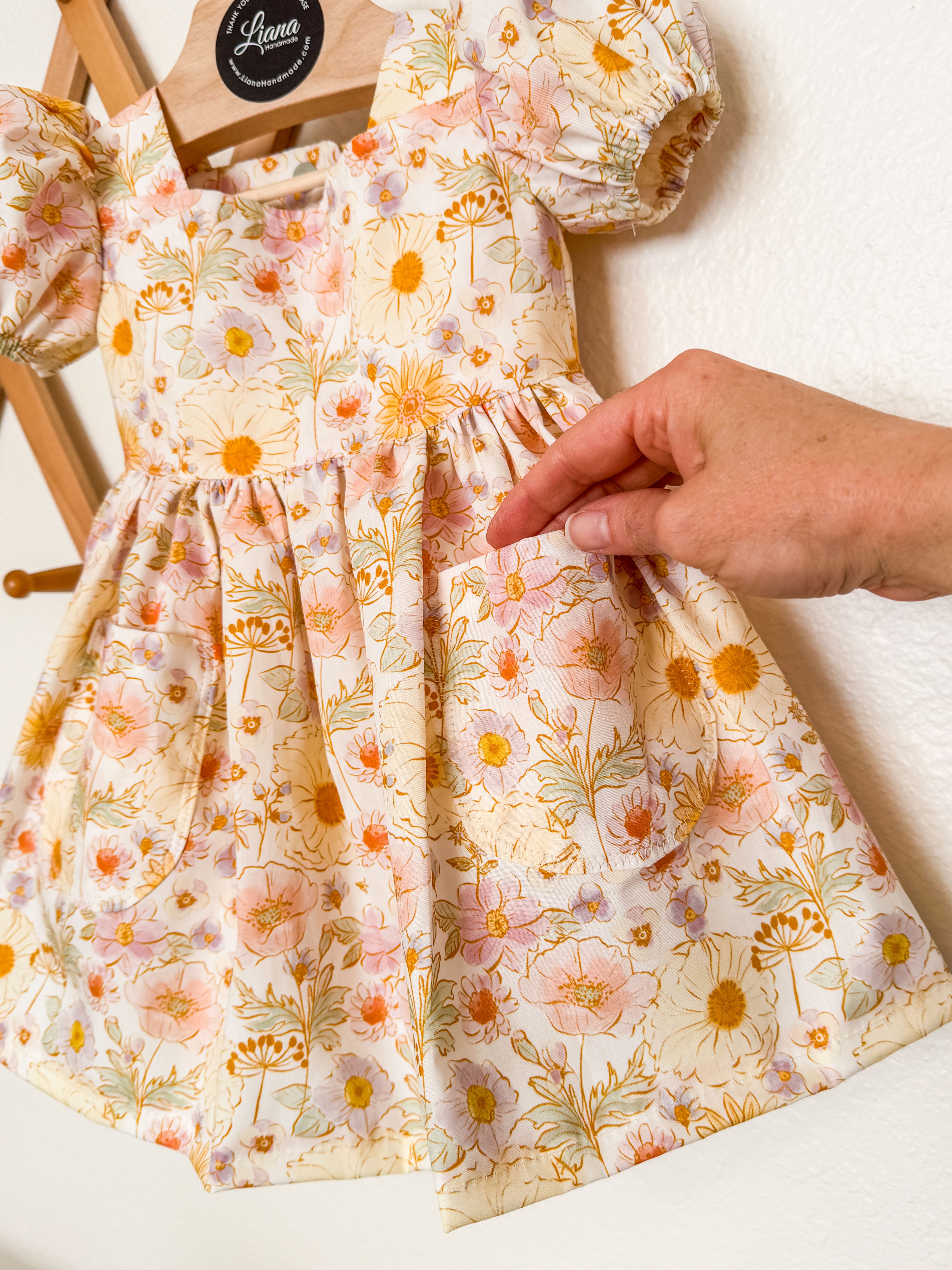 Spring, Summer Floral Puff Sleeve, with Pockets Dress