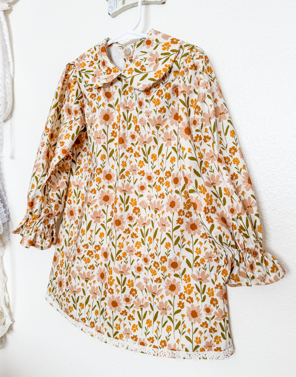Toddler Dress: Neatural Floral with PeterPan Collar