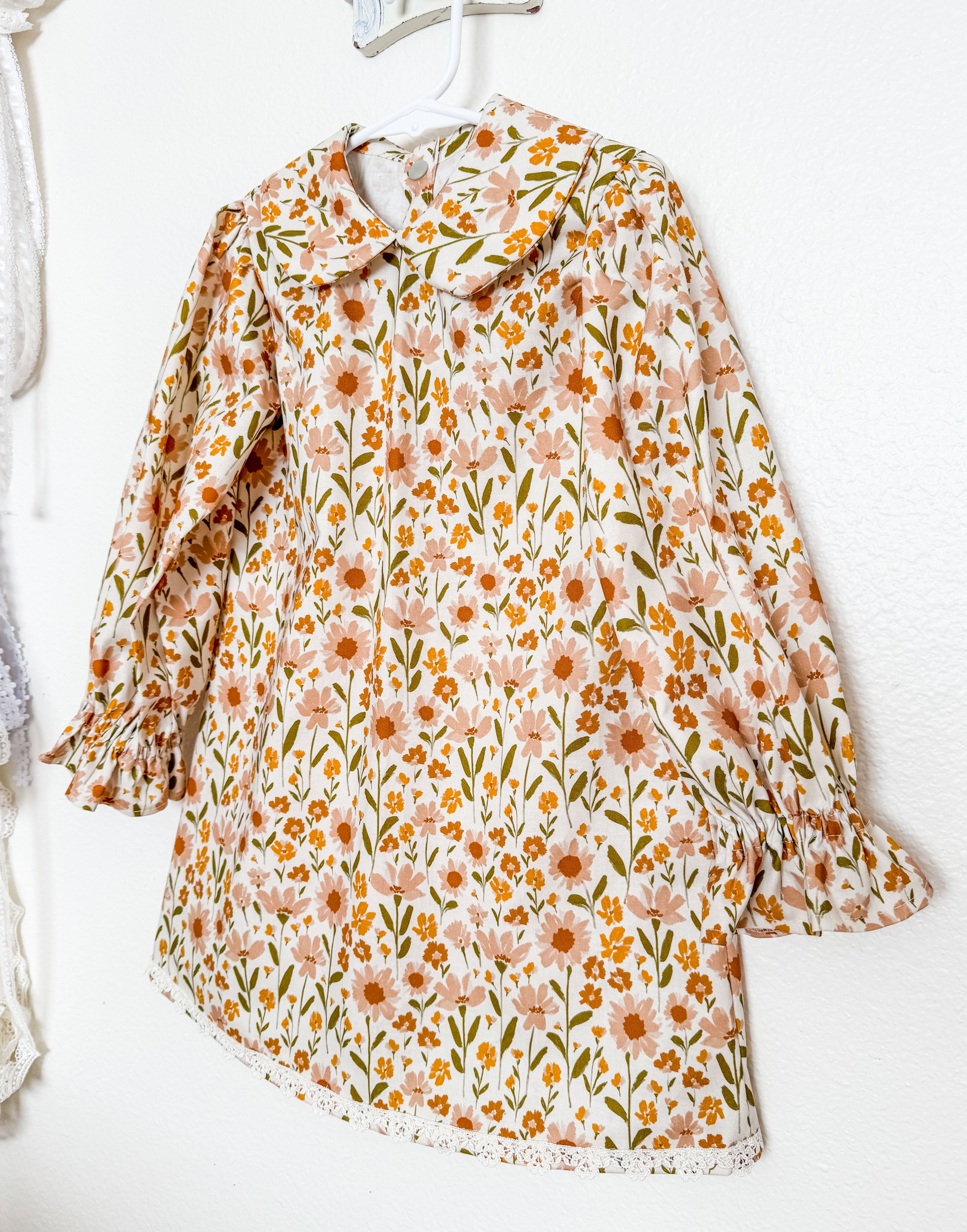 Toddler Dress: Neatural Floral with PeterPan Collar