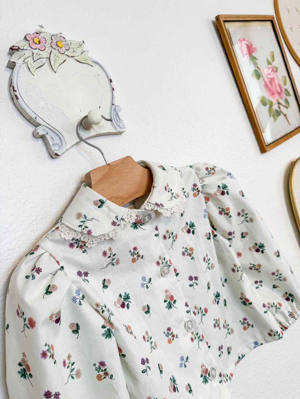 Toddler Two Piece Set, Peter Pan Floral Blouse with Corduroy Skirt, Handmade