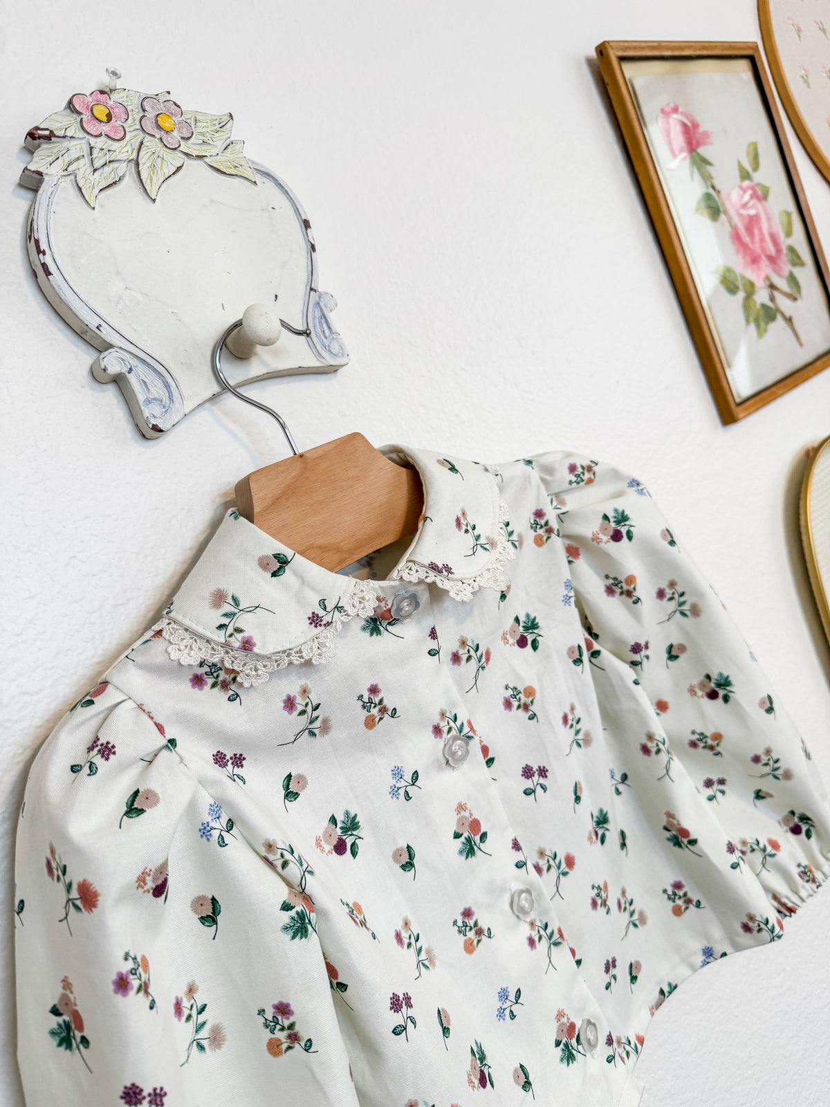 Toddler Two Piece Set, Peter Pan Floral Blouse with Corduroy Skirt, Handmade