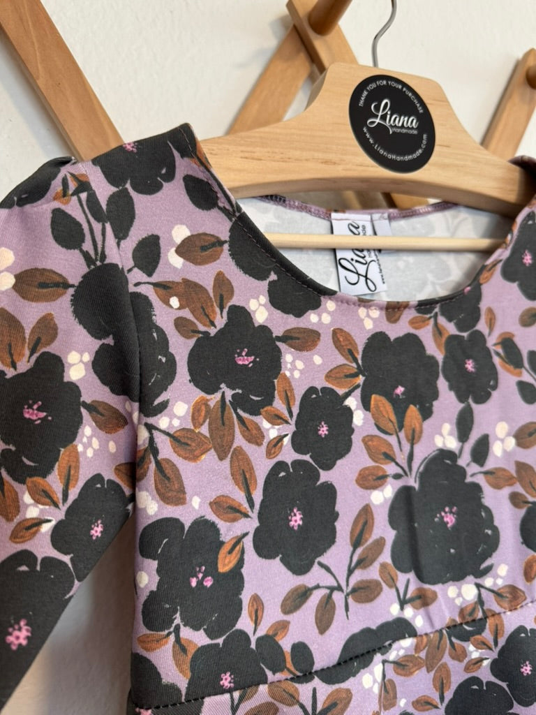 Lavender Floral Knit Toddler Dress: Handmade Purple Twirl Dress