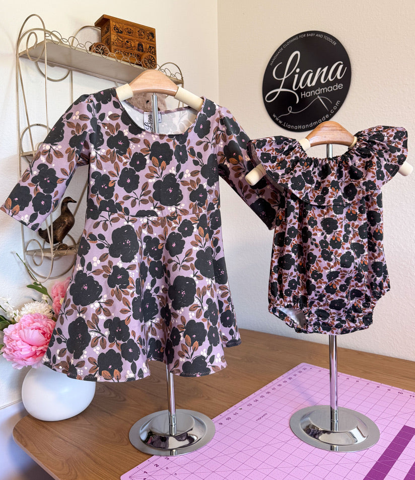 Lavender Floral Knit Toddler Dress: Handmade Purple Twirl Dress
