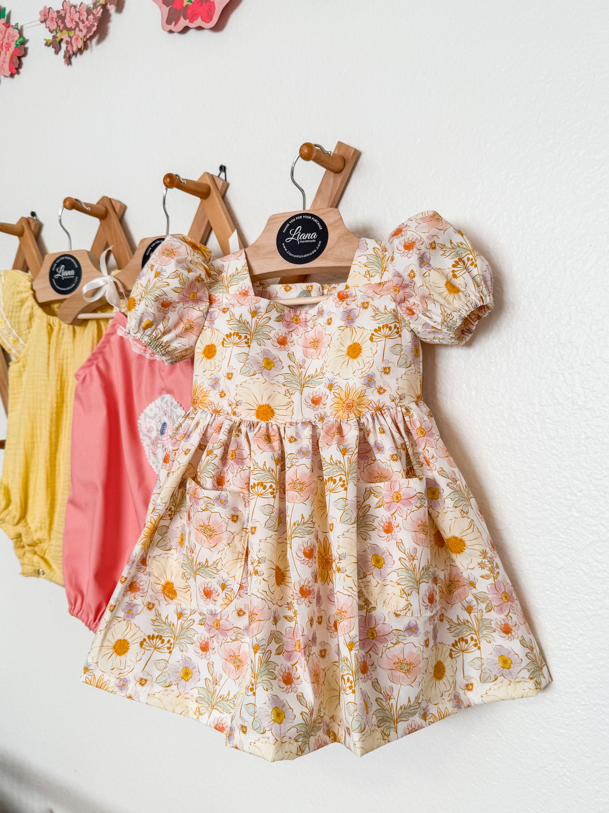 Spring, Summer Floral Puff Sleeve, with Pockets Dress