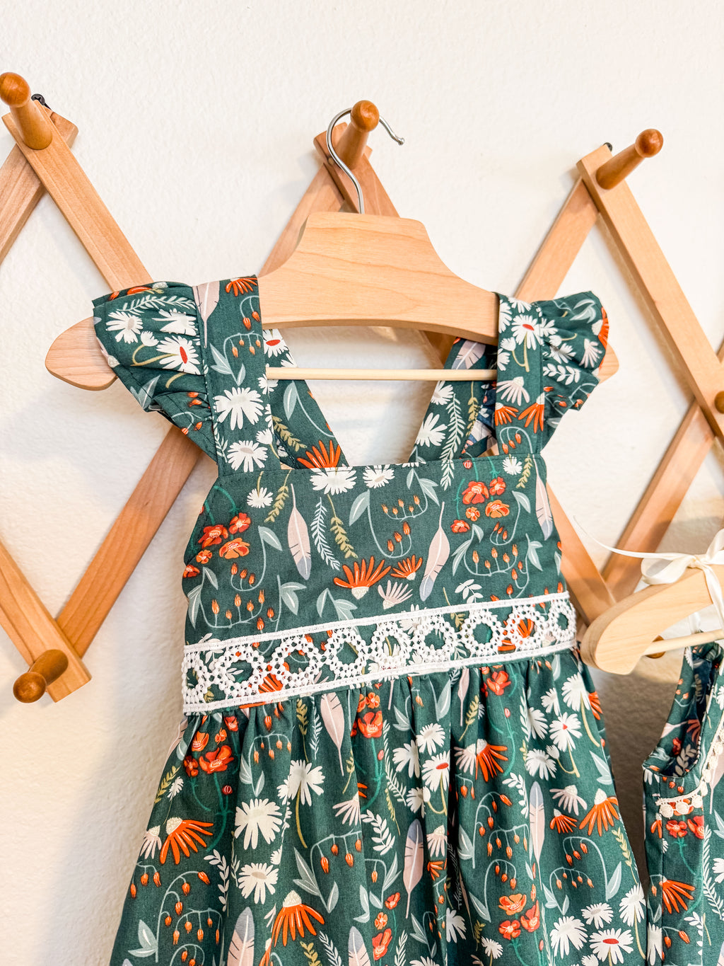 Green Toddler Feathers & Floral Dress