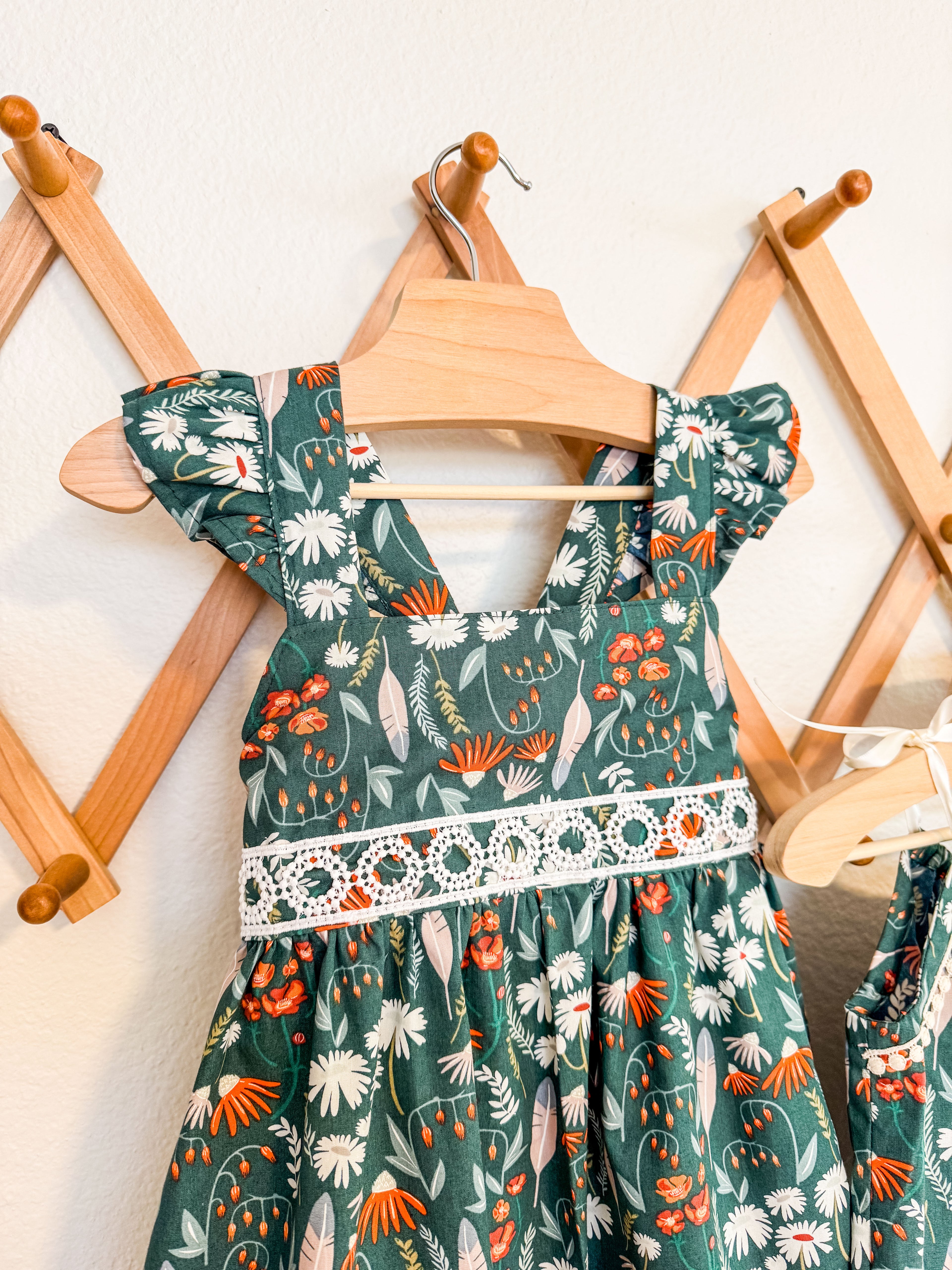 Green Toddler Feathers & Floral Dress