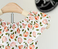 Peach Fruit Print: Ruffle Neck Romper