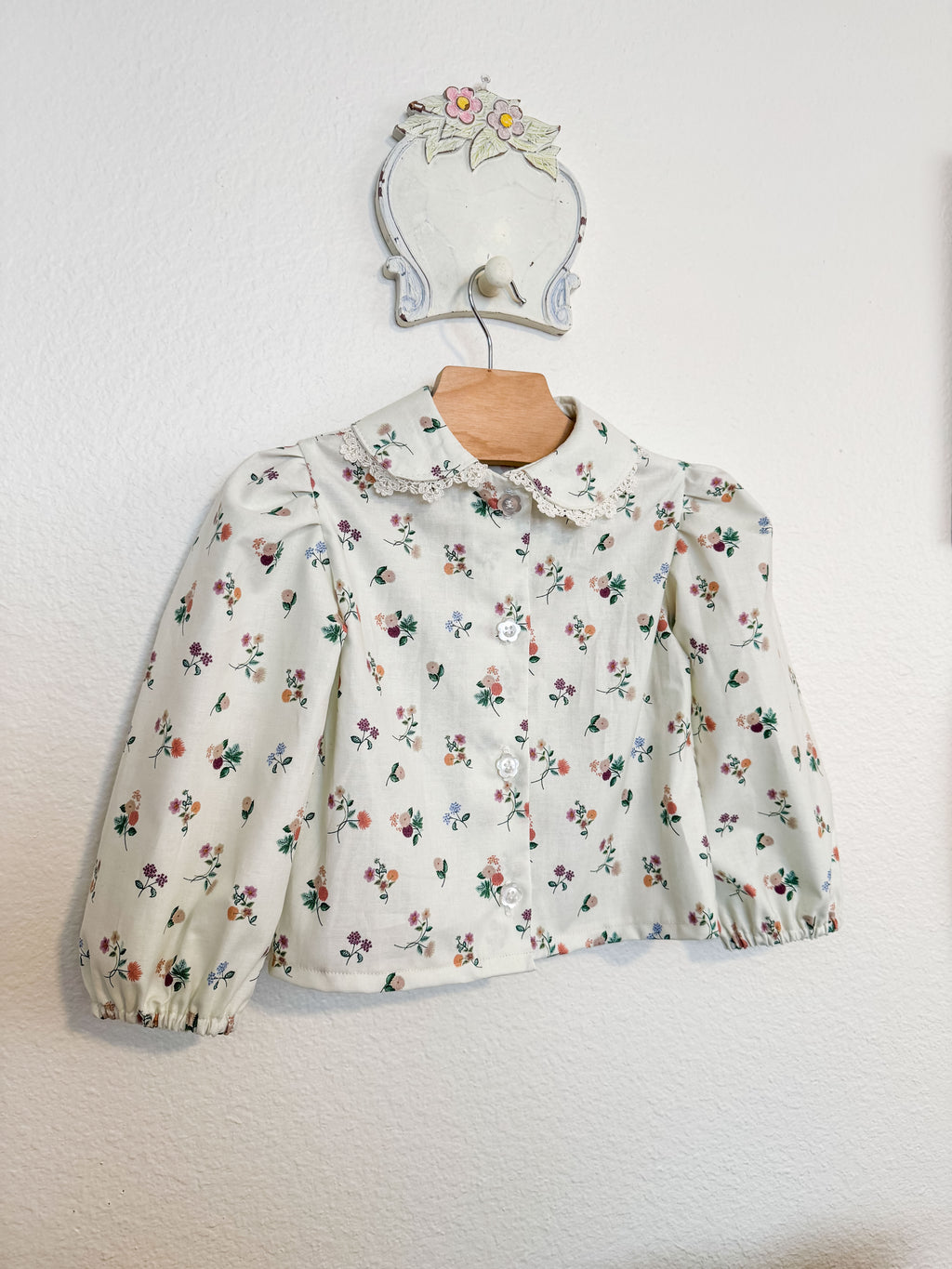 Toddler Two Piece Set, Peter Pan Floral Blouse with Corduroy Skirt, Handmade