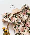 Pink and Plum Floral Romper: Ruffle Neckline, Heirloom Baby Romper