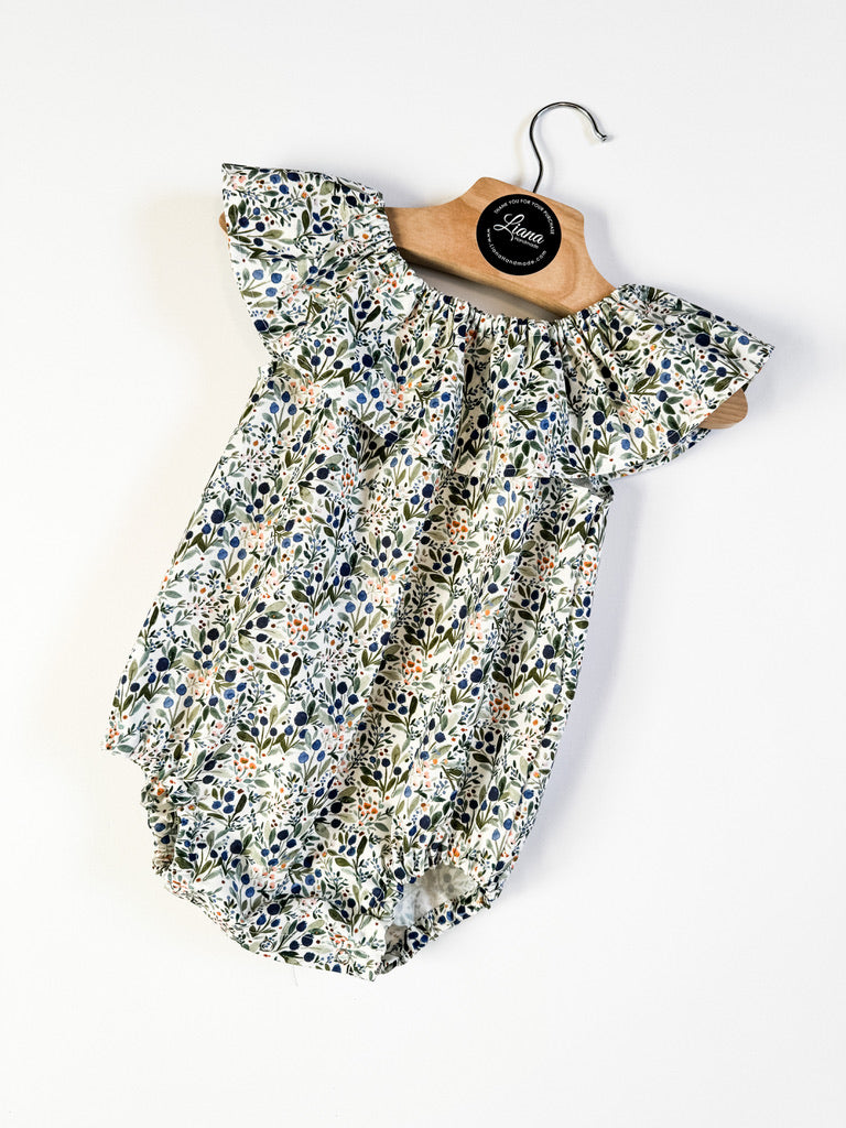 Blueberry Fruit Ruffle Neck Romper