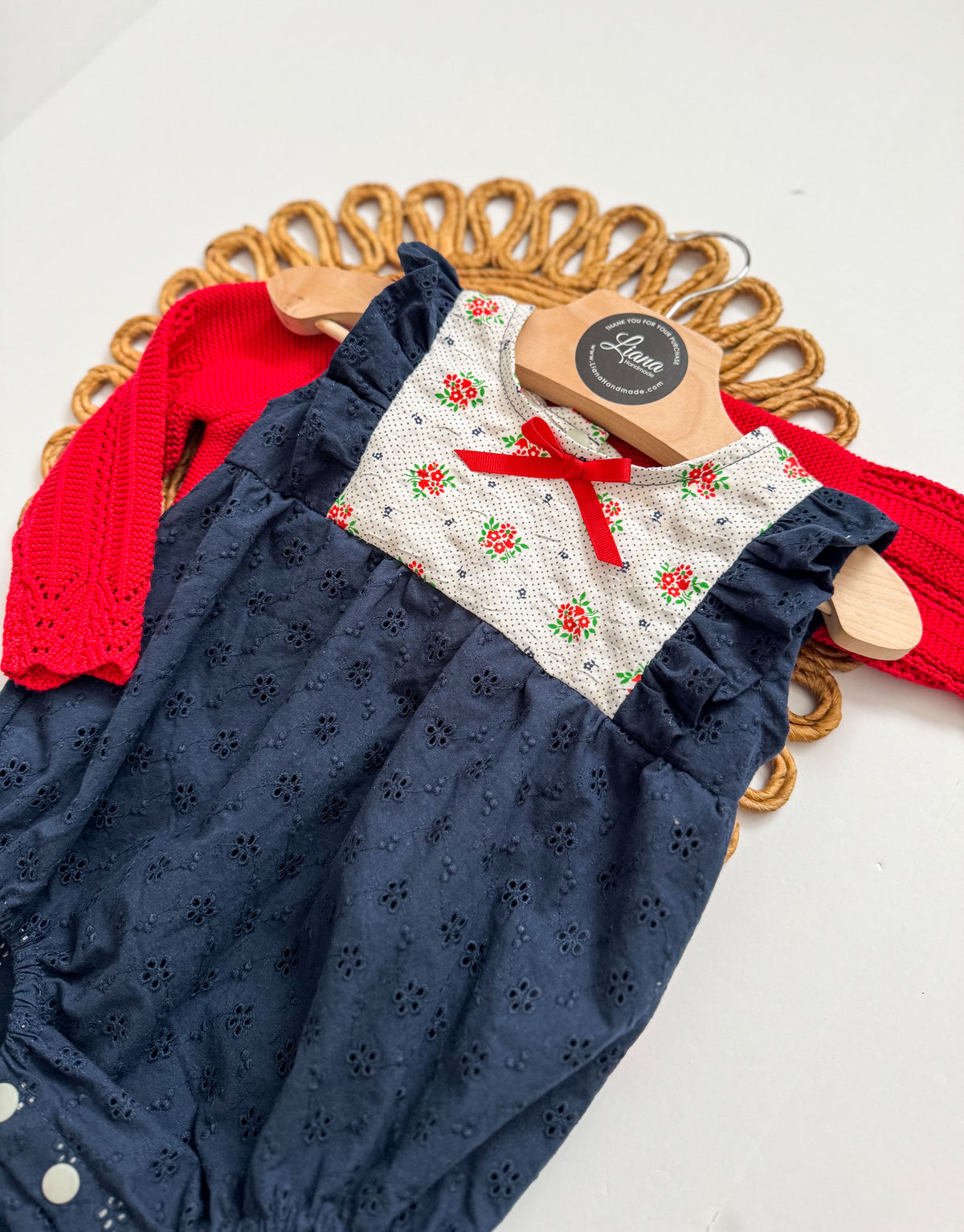 Summer Romper: Sleeveless Navy Eyelet Romper, Ruffles, Toddler, Baby