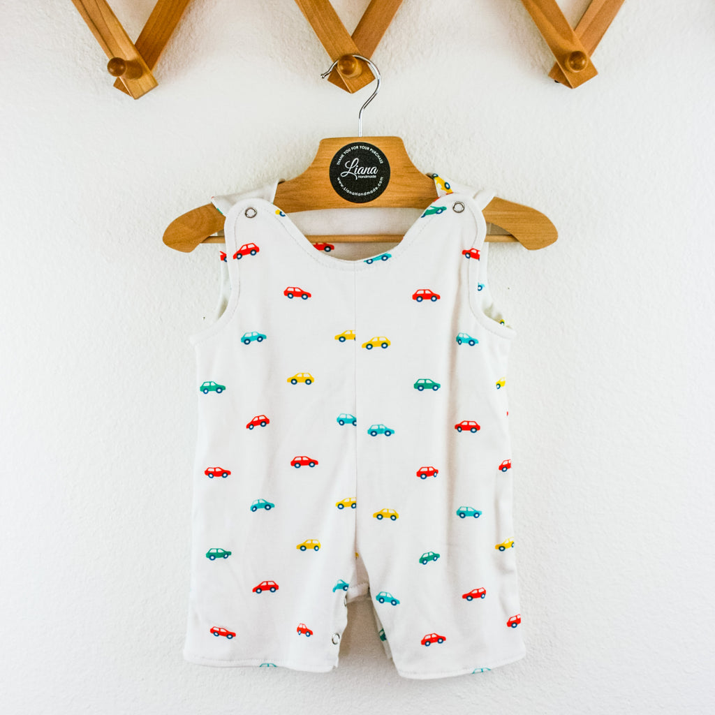 Baby Boy Overall Short Romper: Car Print