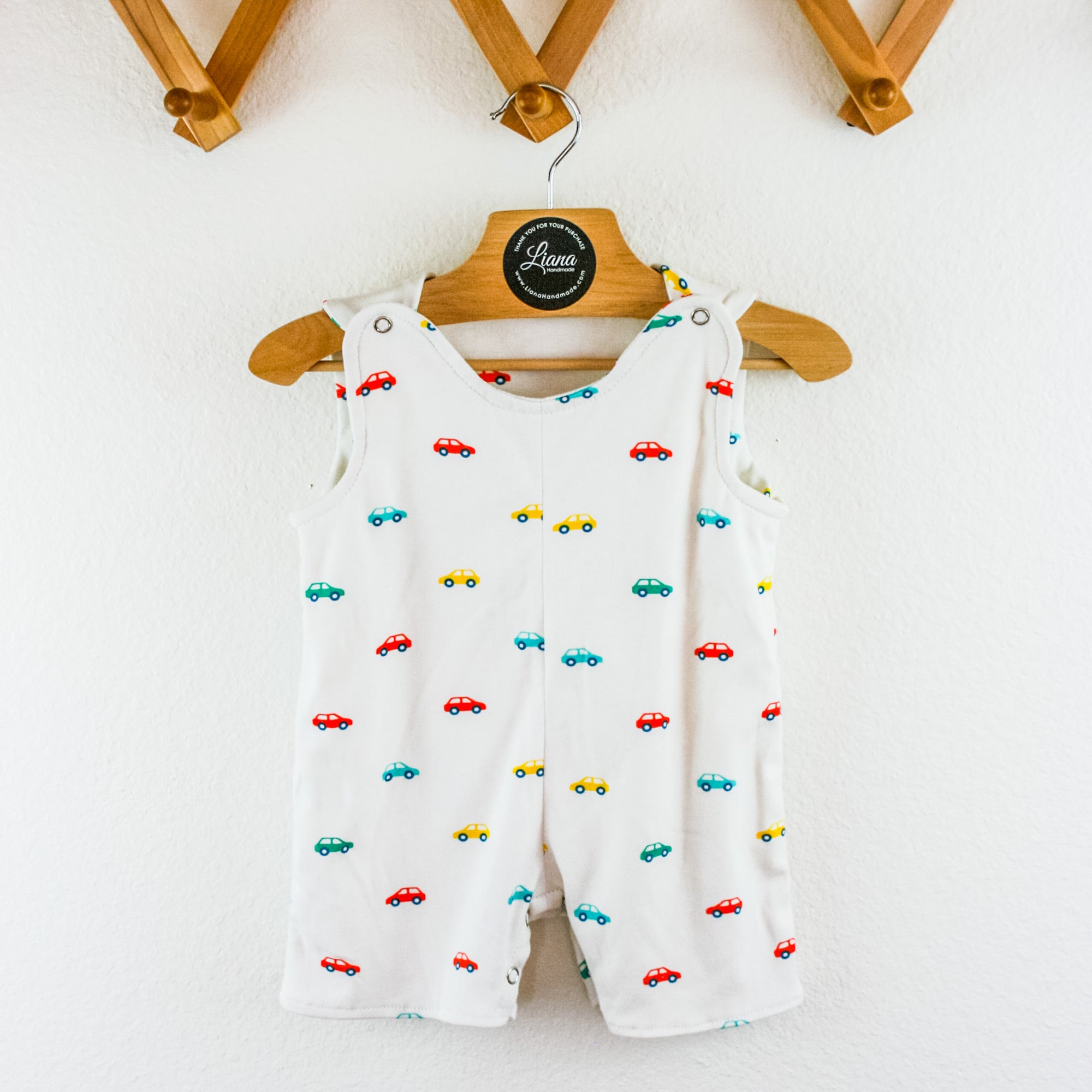 Baby Boy Overall Short Romper: Car Print