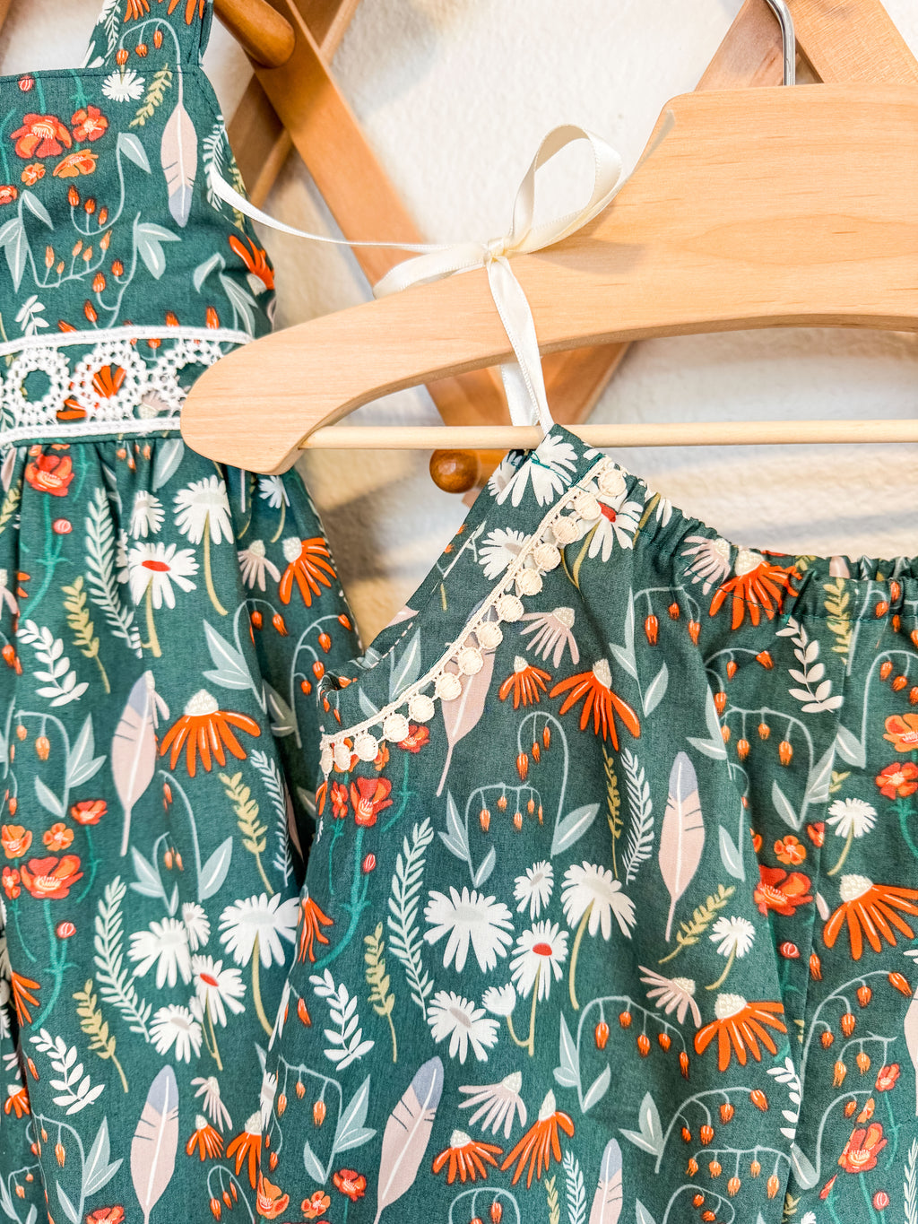 Prairie Flower Baby Romper: Green