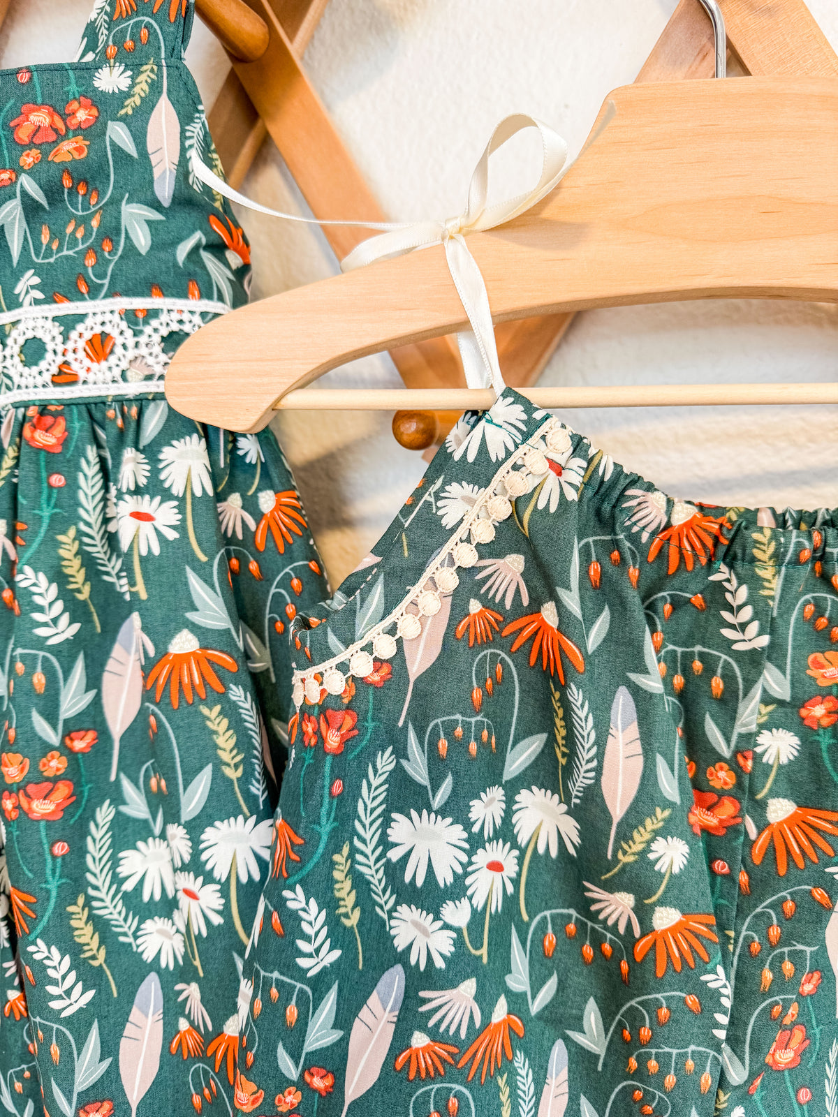 Prairie Flower Baby Romper: Green