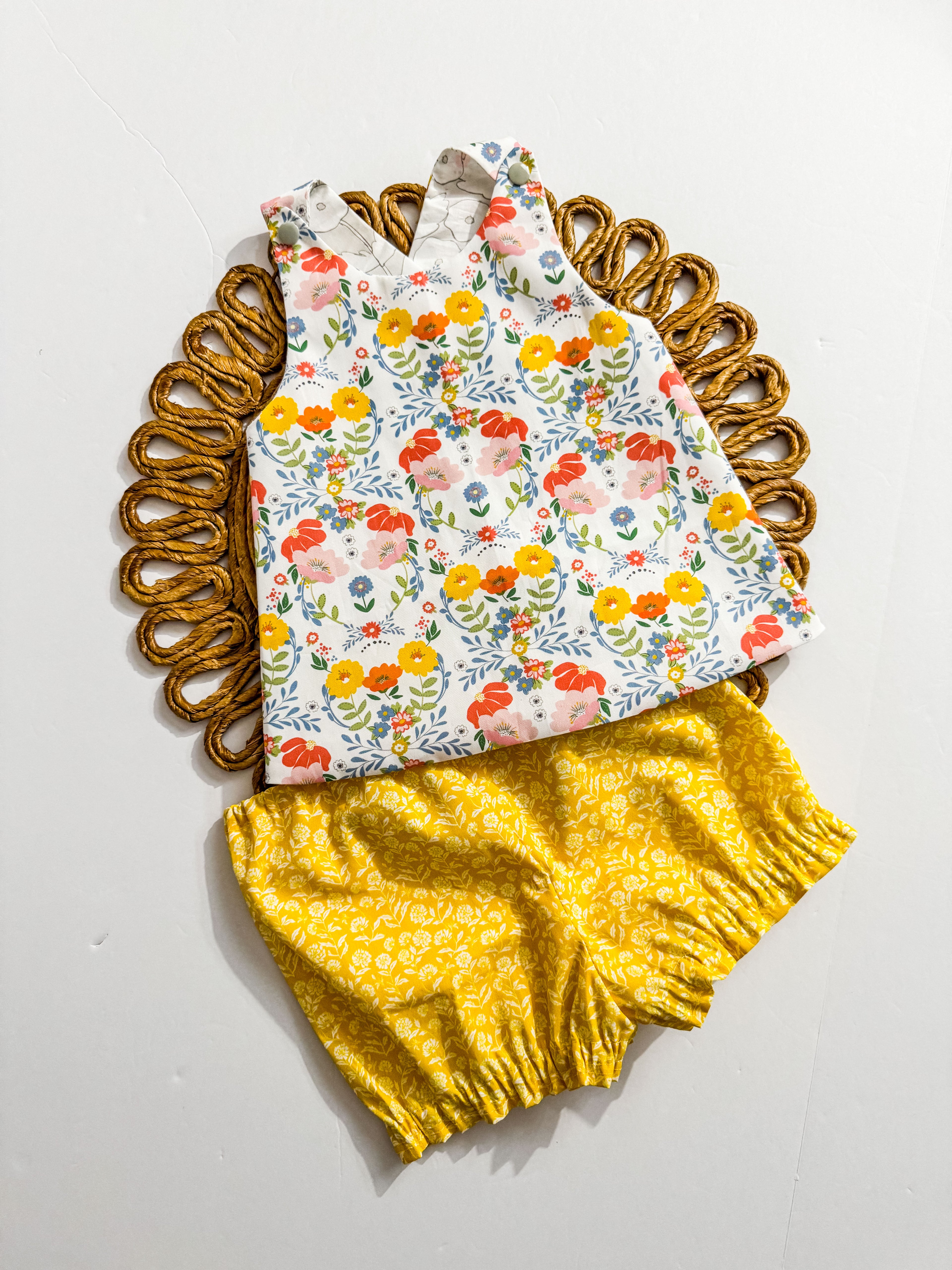 Yellow and Blue Baby Bloomer Sets: Summer Two Piece Outfit