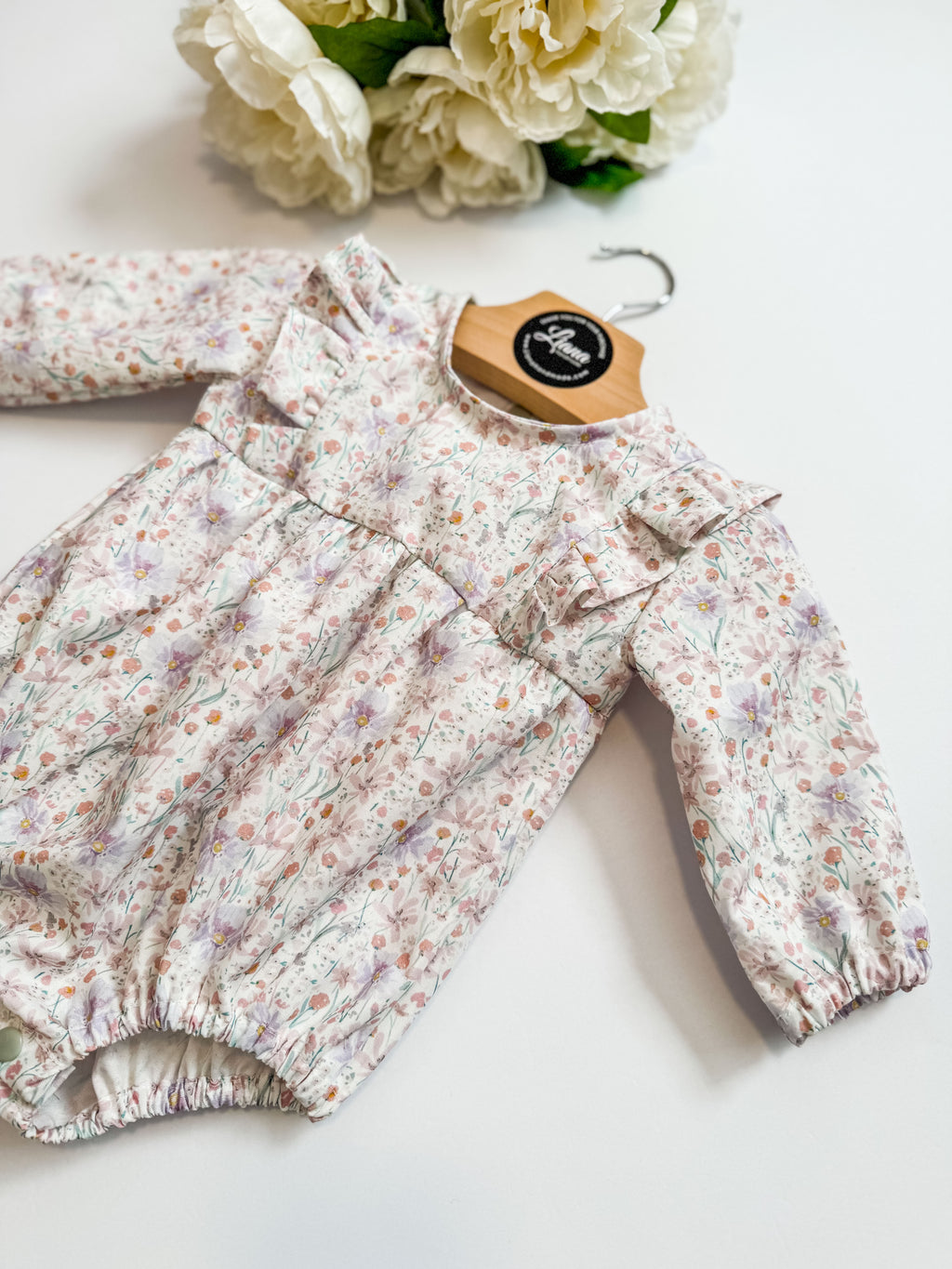 Spring Romper: Long Sleeve Pink Romper, Ruffles, Toddler, Baby