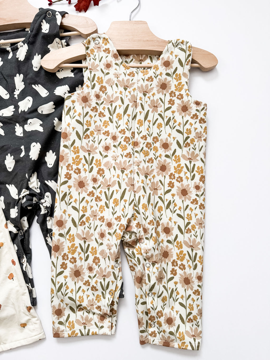 Neutral Floral Overall Romper with Headband