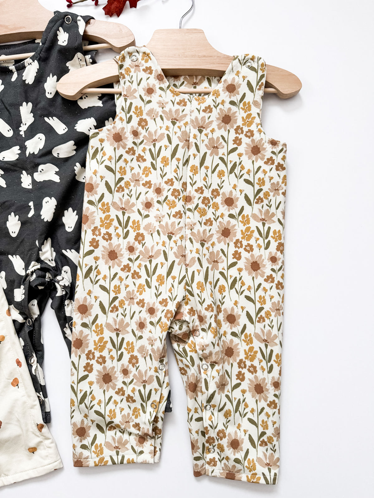 Neutral Floral Overall Romper with Headband