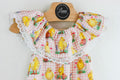 Chick Baby Romper: Ruffle Neckline, Vintage Easter Print, Pink Outfit