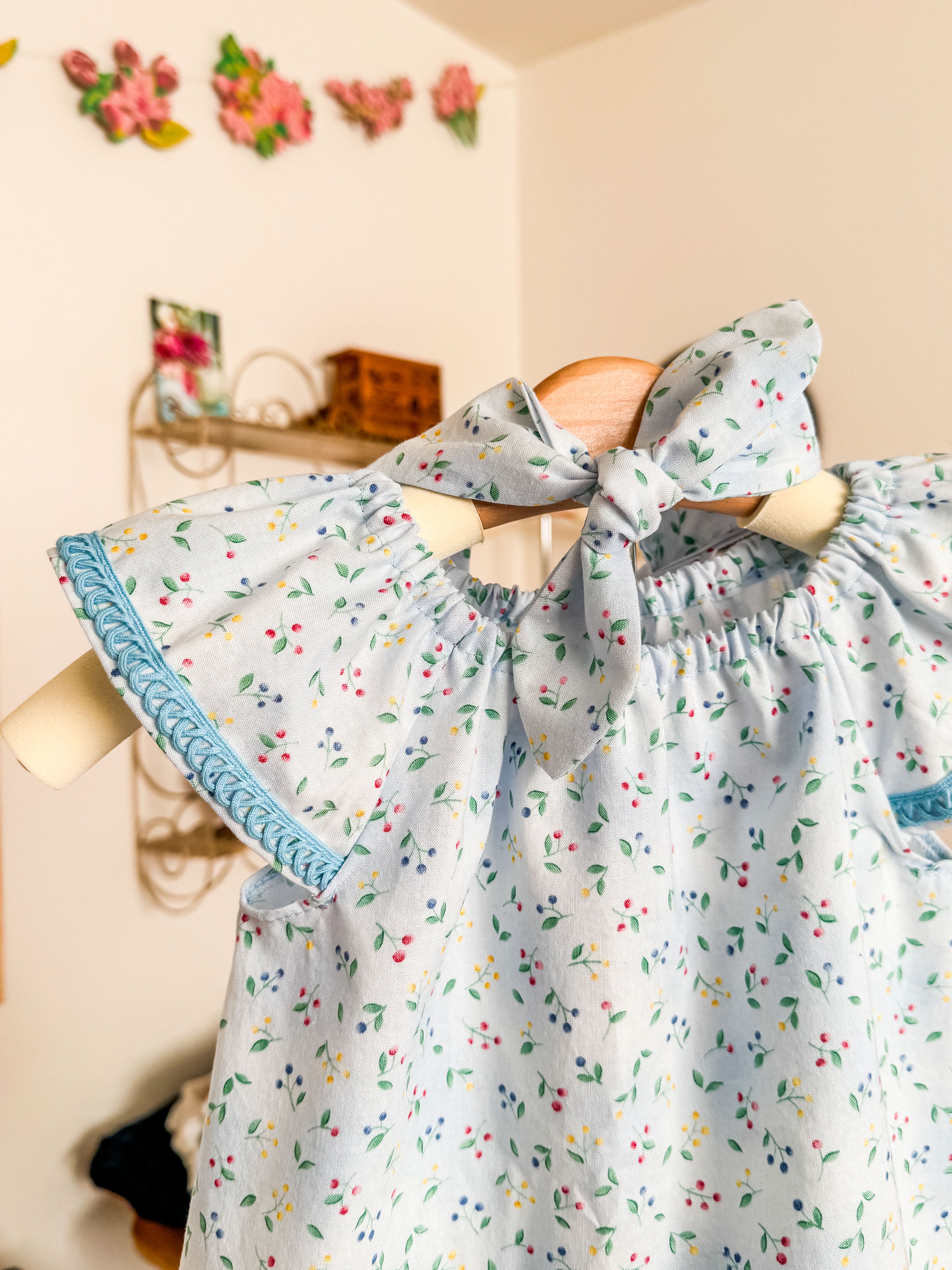 Baby Blue Summer Dress: Flutter Sleeve with Trim Detail, Headband