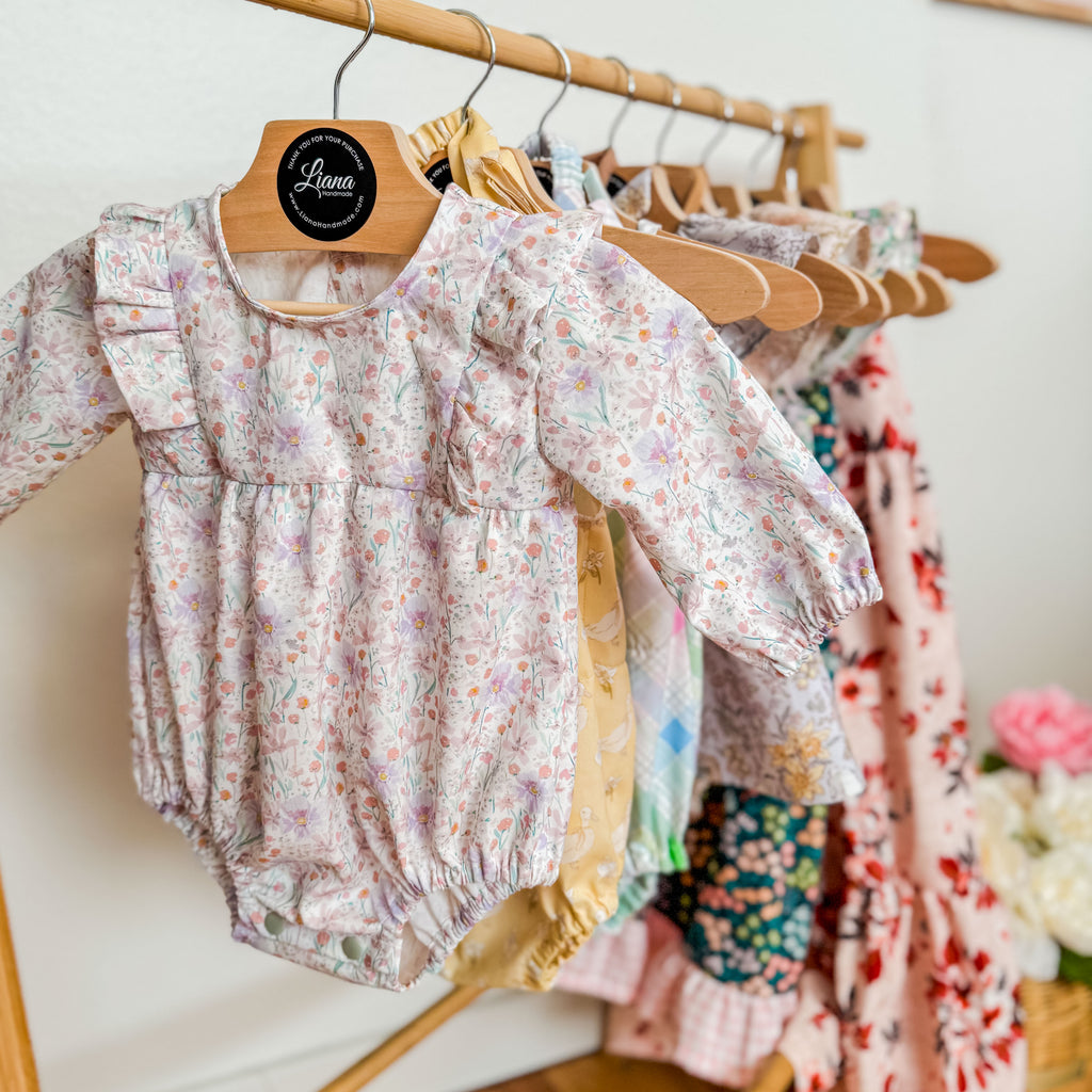 Spring Romper: Long Sleeve Pink Romper, Ruffles, Toddler, Baby