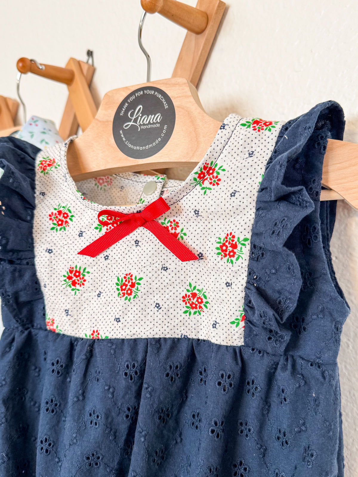 Summer Romper: Sleeveless Navy Eyelet Romper, Ruffles, Toddler, Baby