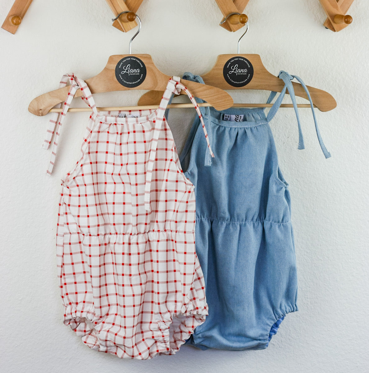 Chambray Sun Suit: Blue or Strawberry Check Romper
