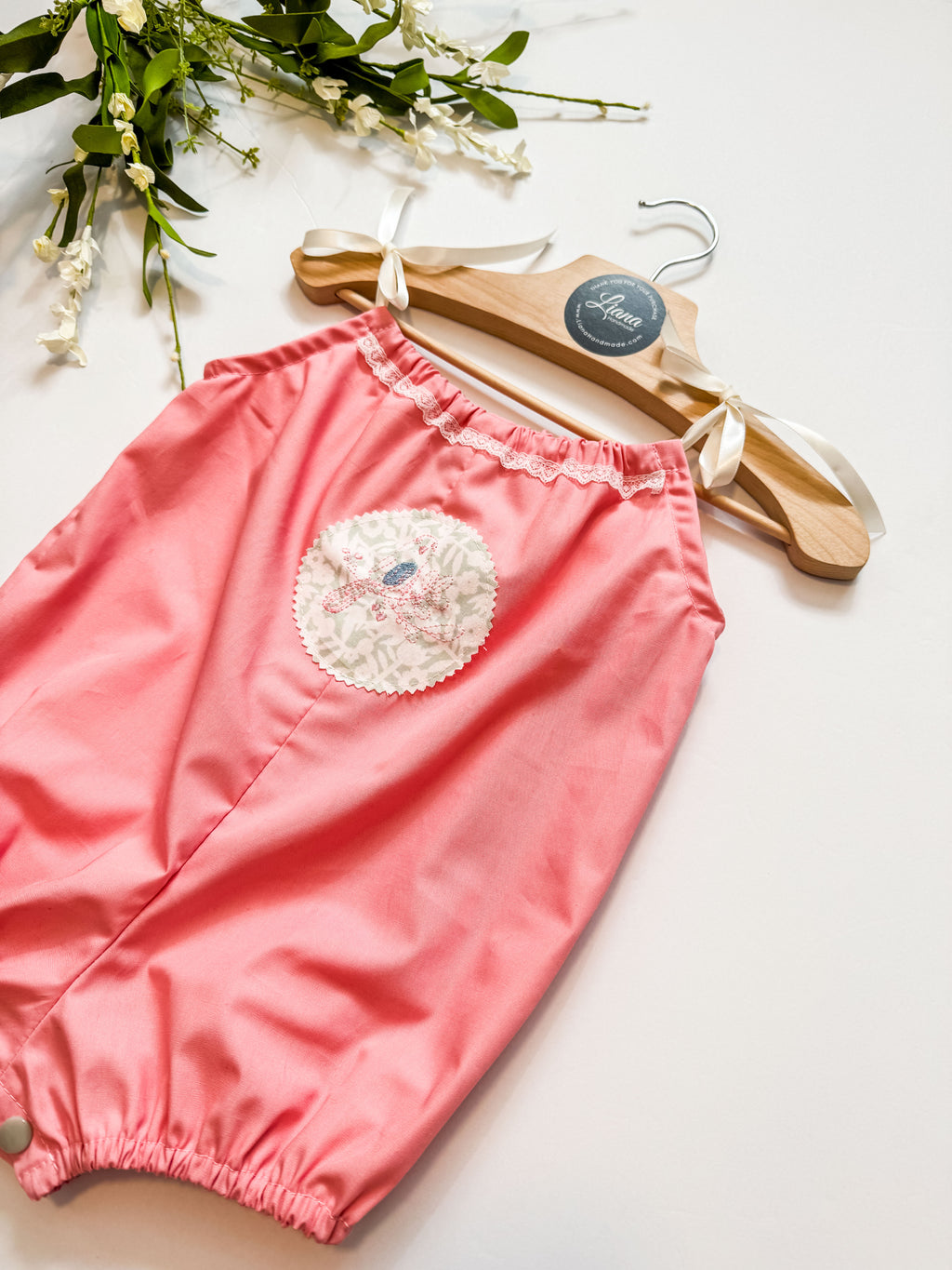 Baby Bird Embroidered Pink Baby Romper