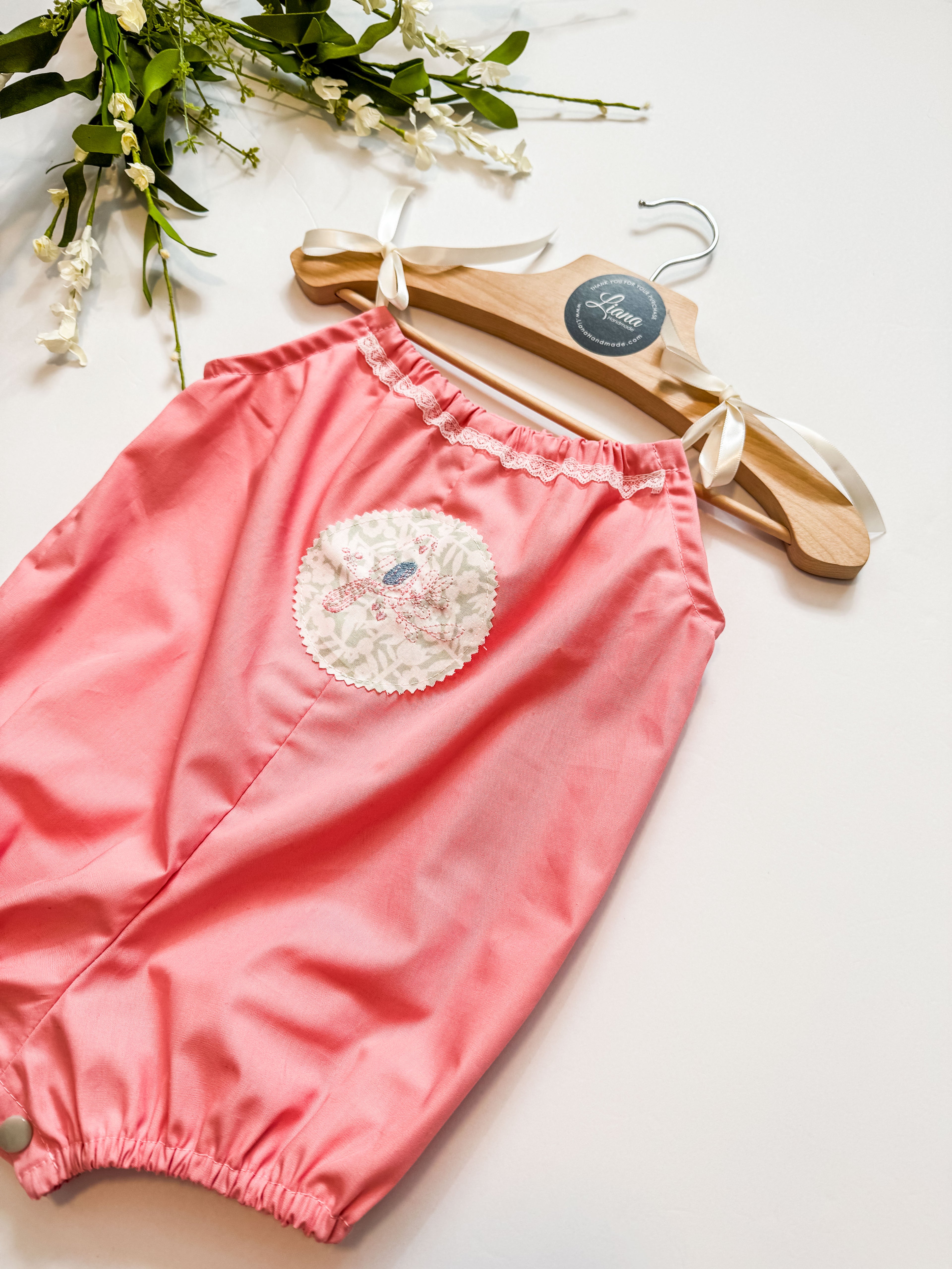 Baby Bird Embroidered Pink Baby Romper