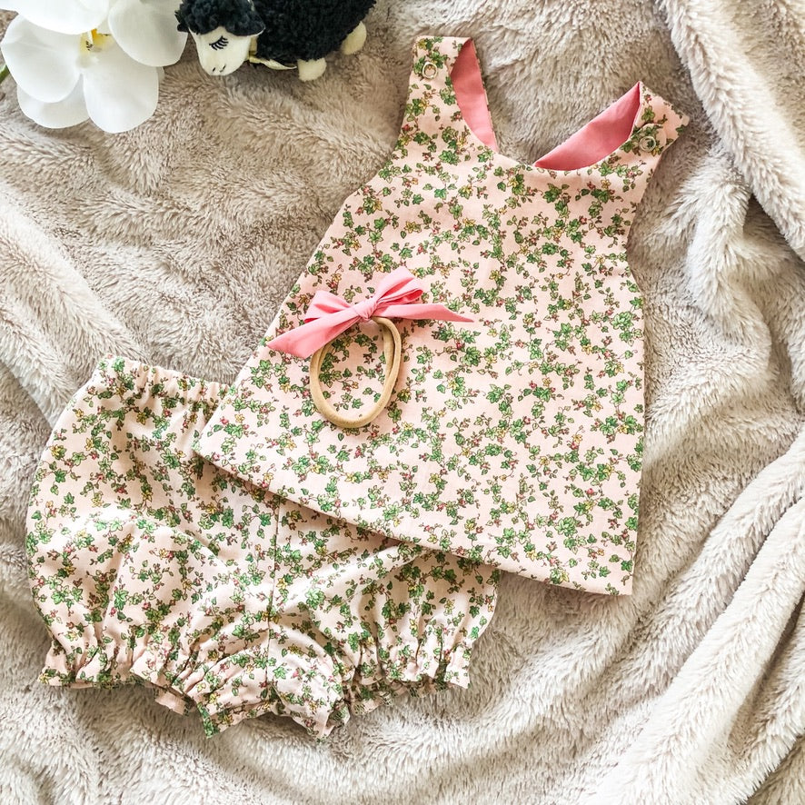 Tiny Vintage Floral Set: Pink Bloomer Top and Bloomers