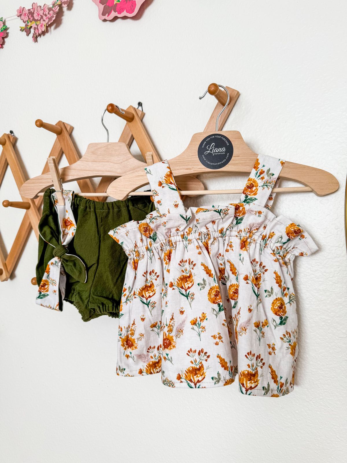 Toddler Girl Top and Bloomers Sets: Rust Floral or Yellow Prairie Adjustable Straps