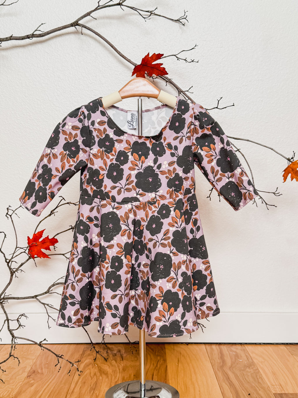 Lavender Floral Knit Toddler Dress: Handmade Purple Twirl Dress